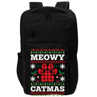 Meowy Catmas Paw Ugly Christmas Plaid Impact Tech Backpack