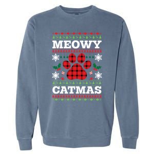 Meowy Catmas Paw Ugly Christmas Plaid Garment-Dyed Sweatshirt