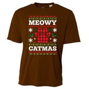 Meowy Catmas Paw Ugly Christmas Plaid Cooling Performance Crew T-Shirt