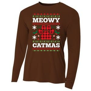 Meowy Catmas Paw Ugly Christmas Plaid Cooling Performance Long Sleeve Crew