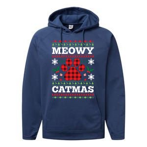 Meowy Catmas Paw Ugly Christmas Plaid Performance Fleece Hoodie