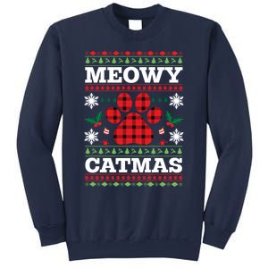 Meowy Catmas Paw Ugly Christmas Plaid Sweatshirt