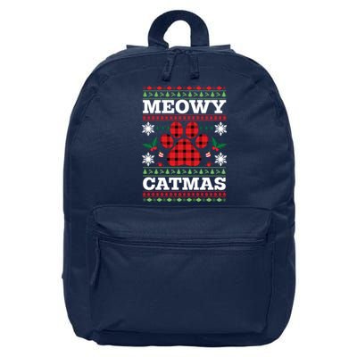 Meowy Catmas Paw Ugly Christmas Plaid 16 in Basic Backpack