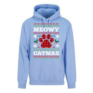 Meowy Catmas Paw Ugly Christmas Plaid Unisex Surf Hoodie