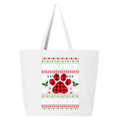 Meowy Catmas Paw Ugly Christmas Plaid 25L Jumbo Tote