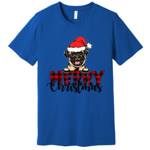 Merry Christmas Pug Dog Christmas Red Plaid Santa Hat Xmas Cute Gift Premium T-Shirt