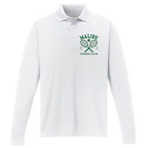 Malibu California Preppy Tennis Club Green Performance Long Sleeve Polo