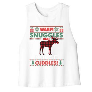 Moose Christmas Pajama Gift Moose Ugly Christmas Sweater Great Gift Women's Racerback Cropped Tank