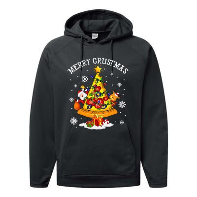 merry crustmas pizza christmas tree xmas Performance Fleece Hoodie