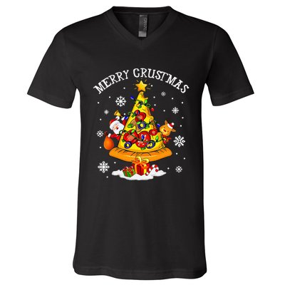 merry crustmas pizza christmas tree xmas V-Neck T-Shirt