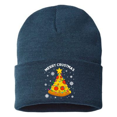 Merry Crustmas Pizza Christmas Tree Xmas Gifts Sustainable Knit Beanie