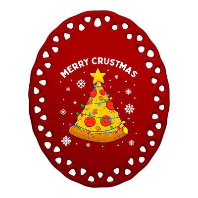 Merry Crustmas Pizza Christmas Tree Xmas Gifts Ceramic Oval Ornament