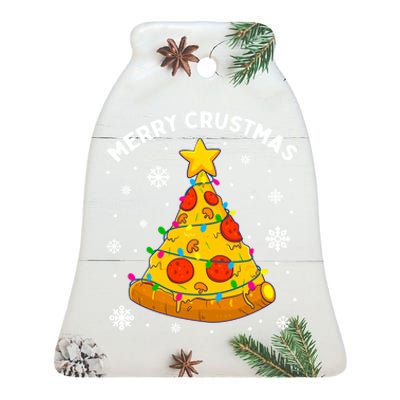 Merry Crustmas Pizza Christmas Tree Xmas Gifts Ceramic Bell Ornament