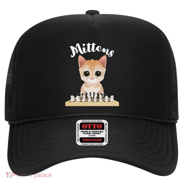 Mittens Cat Playing Chess Game Mittens High Crown Mesh Back Trucker Hat