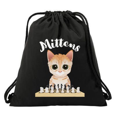 Mittens Cat Playing Chess Game Mittens Drawstring Bag