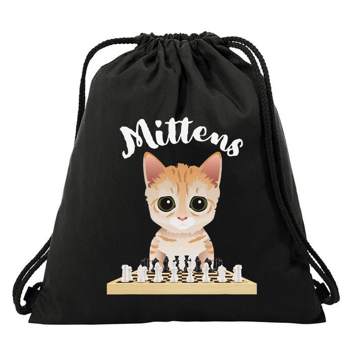 Mittens Cat Playing Chess Game Mittens Drawstring Bag