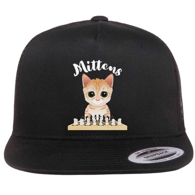 Mittens Cat Playing Chess Game Mittens Flat Bill Trucker Hat