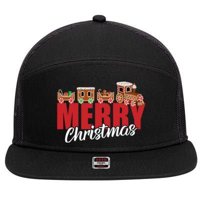 Merry Christmas Pajama Cookie Train Gingerbread Candy Cane 7 Panel Mesh Trucker Snapback Hat