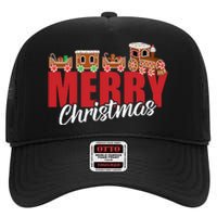 Merry Christmas Pajama Cookie Train Gingerbread Candy Cane High Crown Mesh Back Trucker Hat