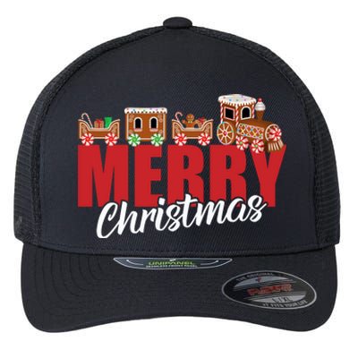 Merry Christmas Pajama Cookie Train Gingerbread Candy Cane Flexfit Unipanel Trucker Cap