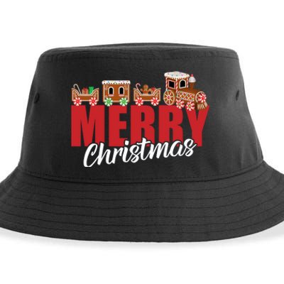 Merry Christmas Pajama Cookie Train Gingerbread Candy Cane Sustainable Bucket Hat