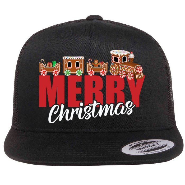 Merry Christmas Pajama Cookie Train Gingerbread Candy Cane Flat Bill Trucker Hat