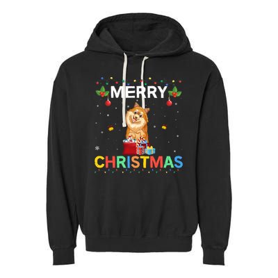 Merry Christmas Pomeranian Dog Lovers Xmas Holiday Party Gift Garment-Dyed Fleece Hoodie
