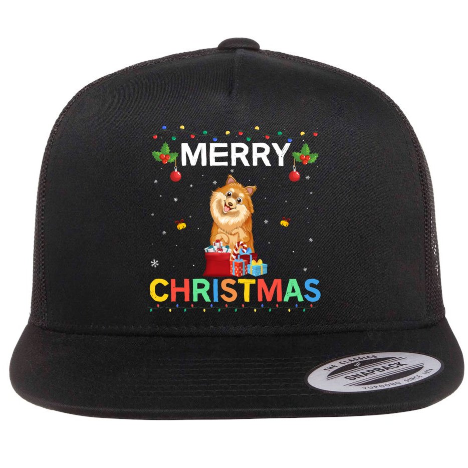 Merry Christmas Pomeranian Dog Lovers Xmas Holiday Party Gift Flat Bill Trucker Hat