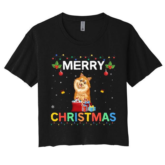 Merry Christmas Pomeranian Dog Lovers Xmas Holiday Party Gift Crop Top