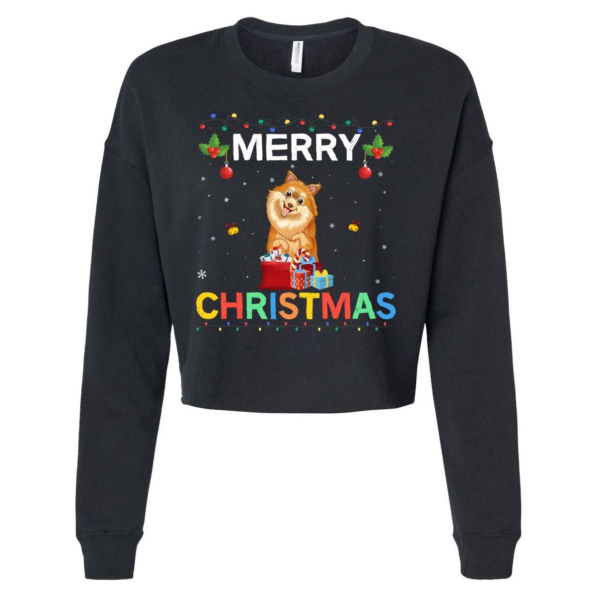 Merry Christmas Pomeranian Dog Lovers Xmas Holiday Party Gift Cropped Pullover Crew