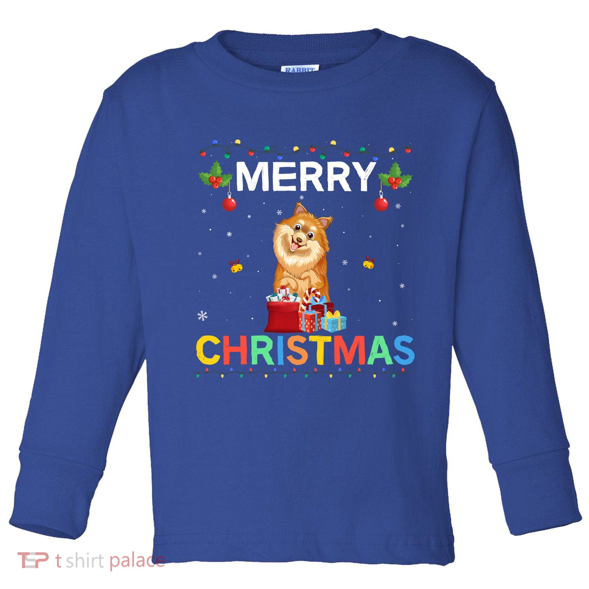 Merry Christmas Pomeranian Dog Lovers Xmas Holiday Party Gift Toddler Long Sleeve Shirt