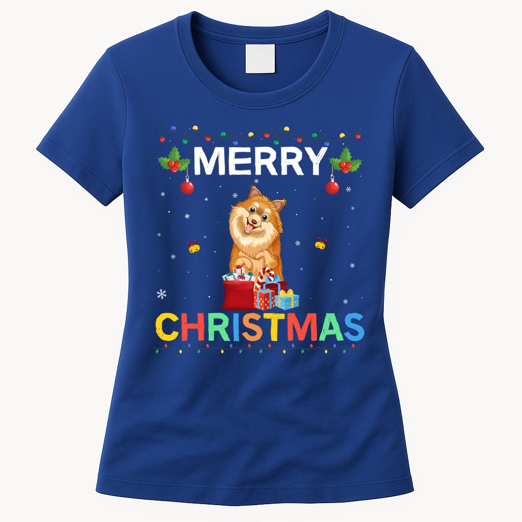 Merry Christmas Pomeranian Dog Lovers Xmas Holiday Party Gift Womens T-Shirt