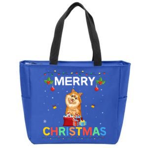 Merry Christmas Pomeranian Dog Lovers Xmas Holiday Party Gift Zip Tote Bag