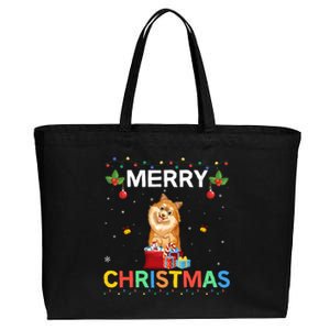 Merry Christmas Pomeranian Dog Lovers Xmas Holiday Party Gift Cotton Canvas Jumbo Tote