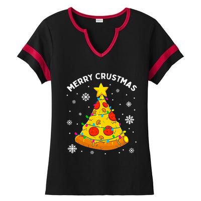 Merry Crustmas Pizza Christmas Tree Xmas Gifts Ladies Halftime Notch Neck Tee