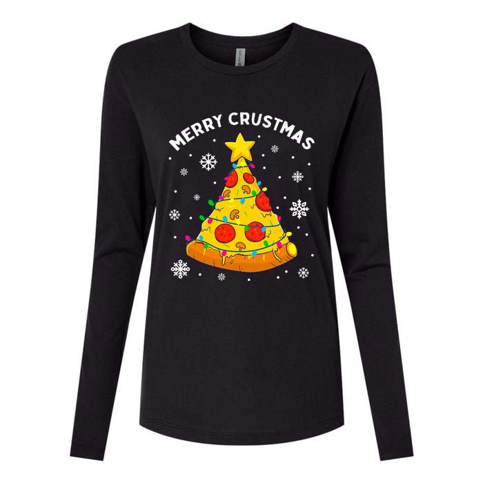 Merry Crustmas Pizza Christmas Tree Xmas Gifts Womens Cotton Relaxed Long Sleeve T-Shirt