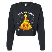 Merry Crustmas Pizza Christmas Tree Xmas Gifts Cropped Pullover Crew