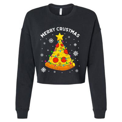 Merry Crustmas Pizza Christmas Tree Xmas Gifts Cropped Pullover Crew