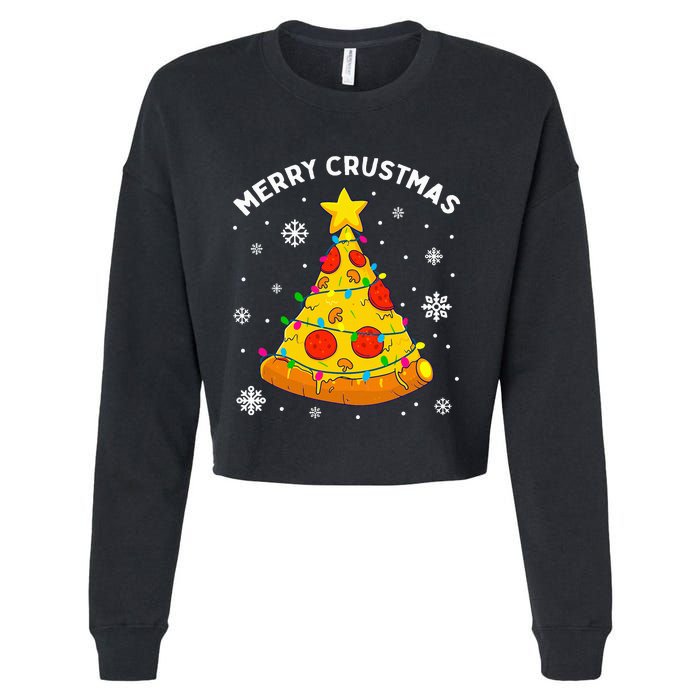 Merry Crustmas Pizza Christmas Tree Xmas Gifts Cropped Pullover Crew