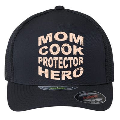 Mom Cook Protector Hero Mom Profession Superhero Chef Gift Flexfit Unipanel Trucker Cap