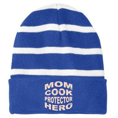 Mom Cook Protector Hero Mom Profession Superhero Chef Gift Striped Beanie with Solid Band