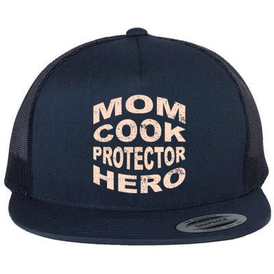 Mom Cook Protector Hero Mom Profession Superhero Chef Gift Flat Bill Trucker Hat