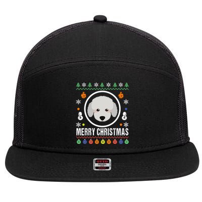 Merry Christmas Poodle Ugly Sweater Xmas Knit Gift 7 Panel Mesh Trucker Snapback Hat