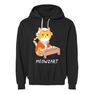 Meowzart Cat Pun Classical Music Piano Funny Garment-Dyed Fleece Hoodie