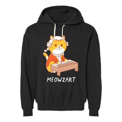 Meowzart Cat Pun Classical Music Piano Funny Garment-Dyed Fleece Hoodie