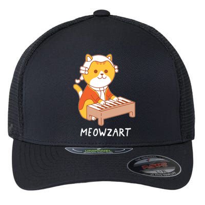 Meowzart Cat Pun Classical Music Piano Funny Flexfit Unipanel Trucker Cap