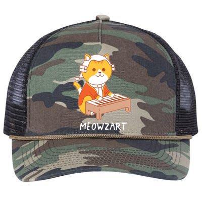 Meowzart Cat Pun Classical Music Piano Funny Retro Rope Trucker Hat Cap