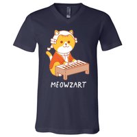 Meowzart Cat Pun Classical Music Piano Funny V-Neck T-Shirt