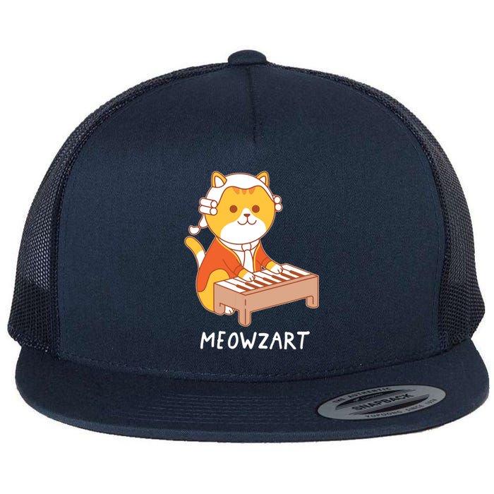 Meowzart Cat Pun Classical Music Piano Funny Flat Bill Trucker Hat