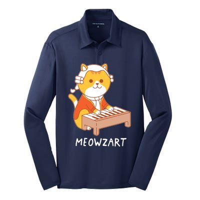 Meowzart Cat Pun Classical Music Piano Funny Silk Touch Performance Long Sleeve Polo